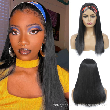 Long Wavy Headband Wigs Natural Part Side Hair Ombre Synthetic Wigs Platinum Wigs Heat Resistant for Women